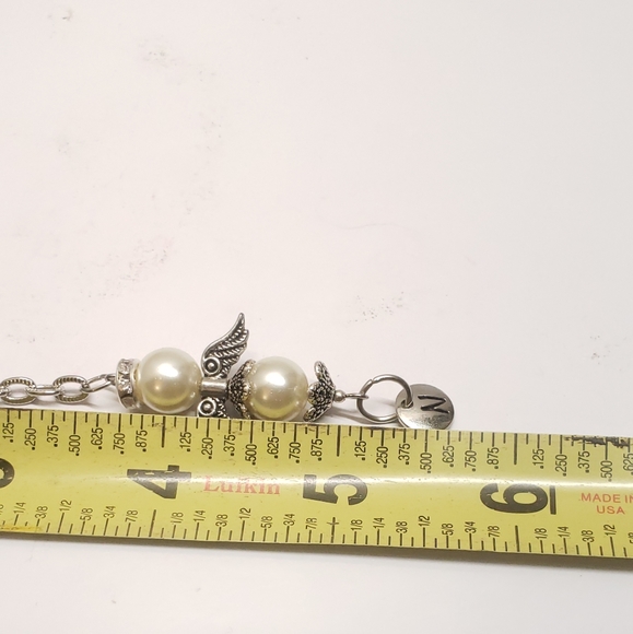 Handmade Pearl Beaded Guardian Angel & Intial Letter Rear View Mirror Charm Car - Picture 2 of 8